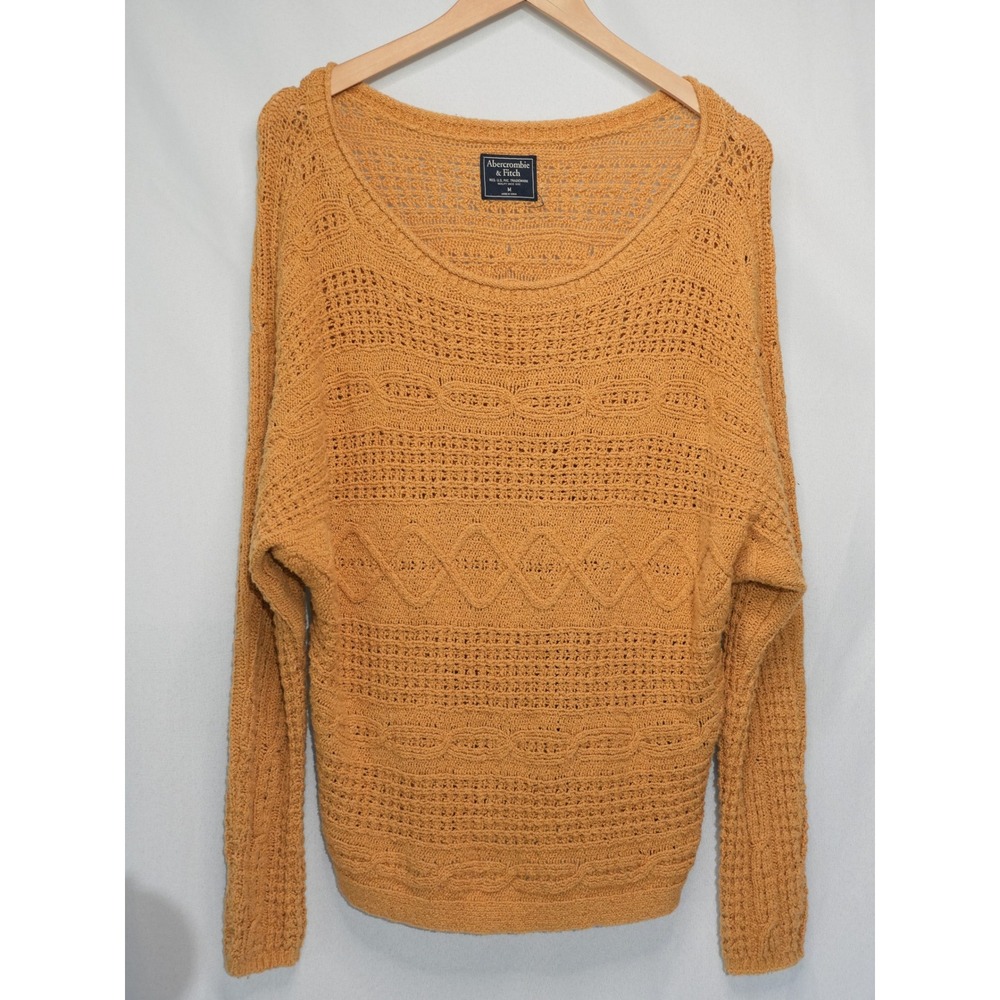 Abercrombie & Fitch Sweater Women Medium Yellow Knit Scoop Neck Long Sleeve